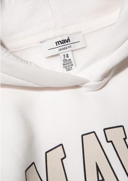 Mavi Logo Baskılı Kapüşonlu Beyaz Sweatshirt 7610035-81964