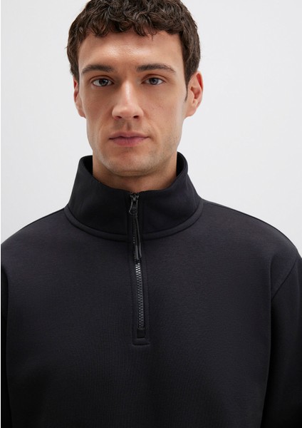 Yarı Fermuarlı Siyah Basic Sweatshirt 0S10278-900