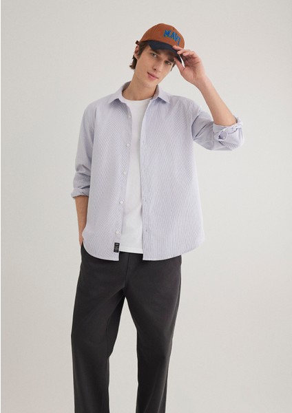 Lacivert Çizgili Beyaz Gömlek 0211147-70497