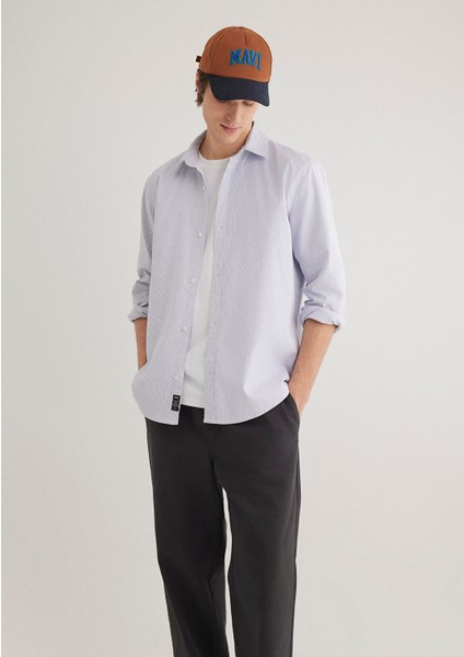 Lacivert Çizgili Beyaz Gömlek 0211147-70497