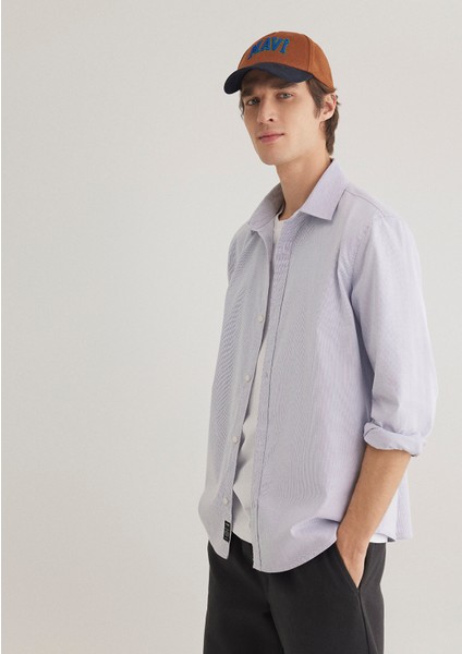 Lacivert Çizgili Beyaz Gömlek 0211147-70497