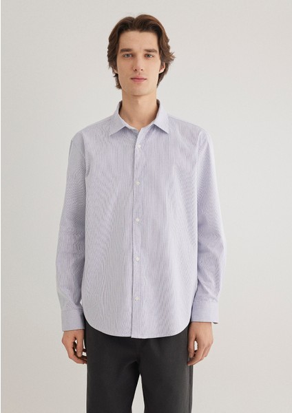 Lacivert Çizgili Beyaz Gömlek 0211147-70497