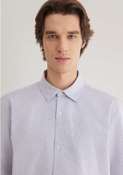 Lacivert Çizgili Beyaz Gömlek 0211147-70497