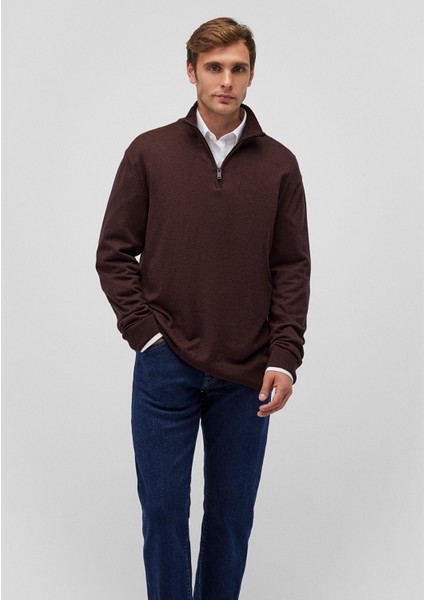 Kaşmir Karışımlı Yarı Fermuarlı Kahverengi Kazak 0710247-88083