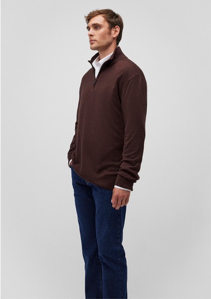 Kaşmir Karışımlı Yarı Fermuarlı Kahverengi Kazak 0710247-88083