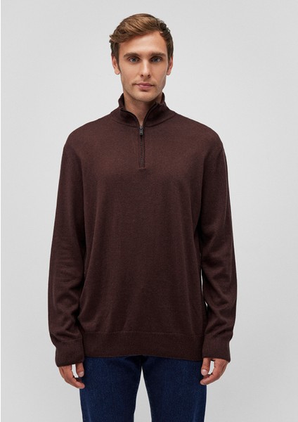 Kaşmir Karışımlı Yarı Fermuarlı Kahverengi Kazak 0710247-88083