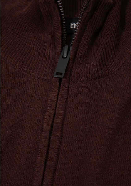 Kaşmir Karışımlı Yarı Fermuarlı Kahverengi Kazak 0710247-88083