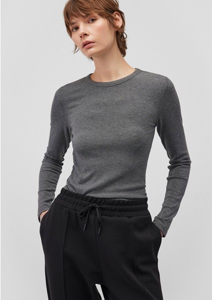 Uzun Kollu Antrasit Basic Tişört 1612817-83096