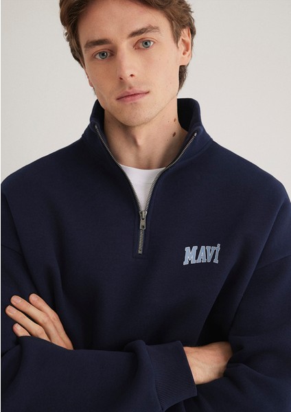 Mavi Logo Baskılı Yarı Fermuarlı Lacivert Sweatshirt 0S10208-70497