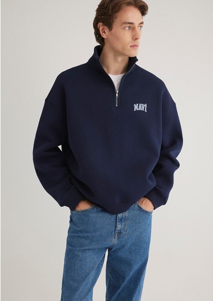 Mavi Logo Baskılı Yarı Fermuarlı Lacivert Sweatshirt 0S10208-70497