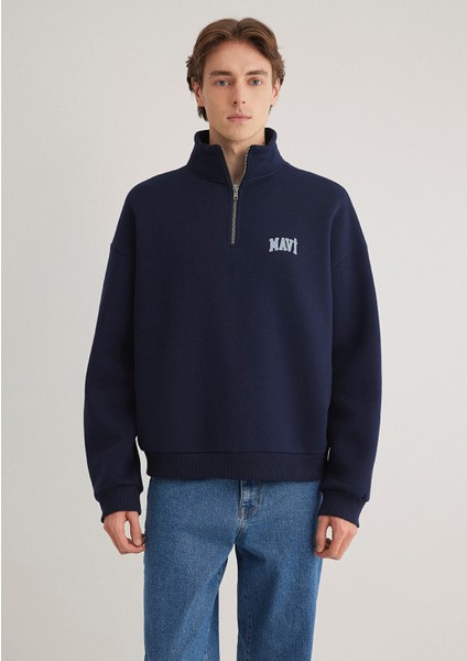 Mavi Logo Baskılı Yarı Fermuarlı Lacivert Sweatshirt 0S10208-70497