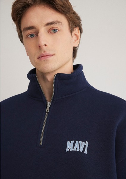Mavi Logo Baskılı Yarı Fermuarlı Lacivert Sweatshirt 0S10208-70497