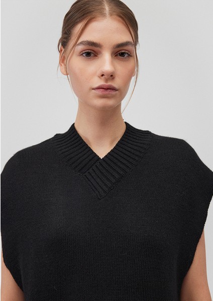 Yün Karışımlı V Yaka Siyah Süveter 1710573-900
