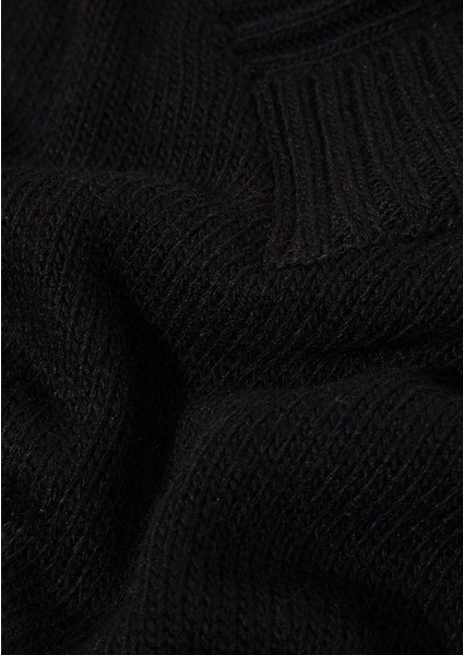 Yün Karışımlı V Yaka Siyah Süveter 1710573-900
