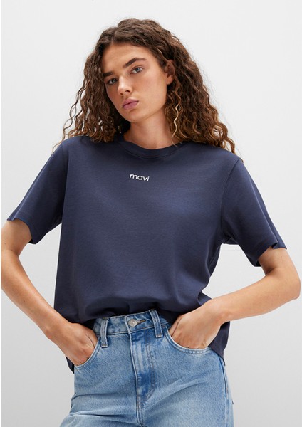 Mavi Logo Baskılı İnterlok Lacivert Tişört 1612829-85315