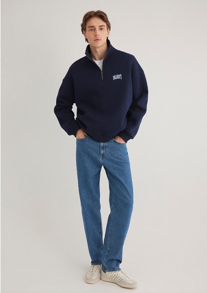Mavi Logo Baskılı Yarı Fermuarlı Lacivert Sweatshirt 0S10208-70497