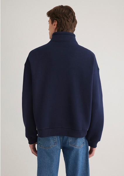 Mavi Logo Baskılı Yarı Fermuarlı Lacivert Sweatshirt 0S10208-70497