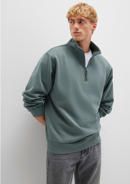 Yarı Fermuarlı Yeşil Basic Sweatshirt 0S10278-71577