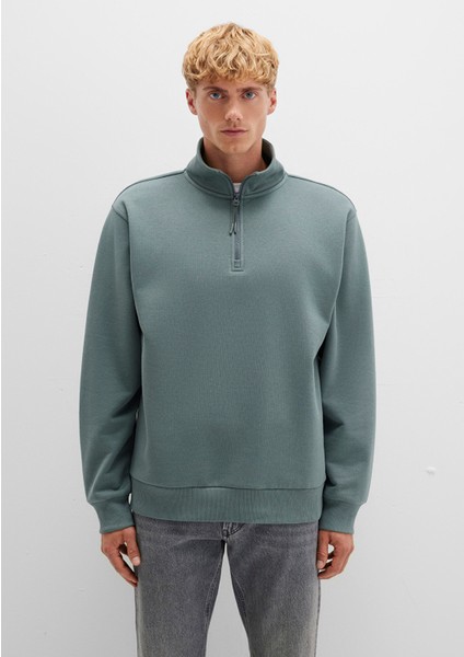 Yarı Fermuarlı Yeşil Basic Sweatshirt 0S10278-71577