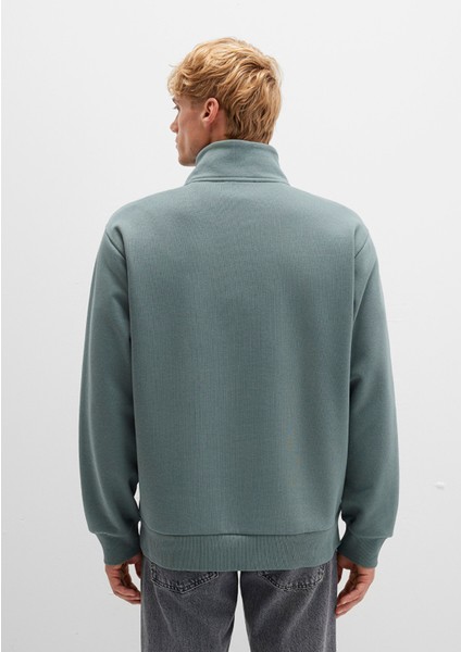 Yarı Fermuarlı Yeşil Basic Sweatshirt 0S10278-71577