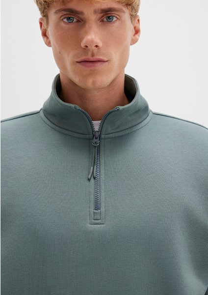 Yarı Fermuarlı Yeşil Basic Sweatshirt 0S10278-71577