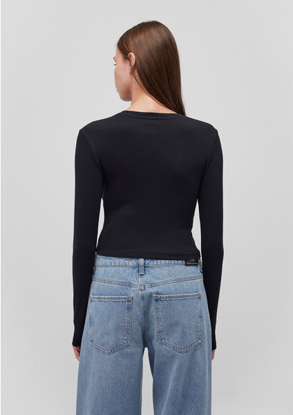 Uzun Kollu Siyah Crop Basic Tişört 1612822-900