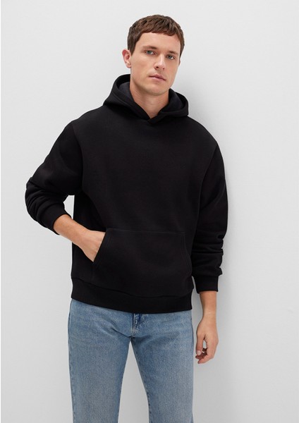 Kapüşonlu Siyah Basic Sweatshirt 0S10275-900