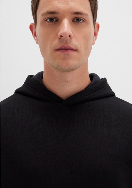 Kapüşonlu Siyah Basic Sweatshirt 0S10275-900