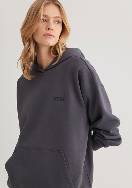 Mavi Logo Baskılı Kapüşonlu Antrasit Sweatshirt 1S10243-80932
