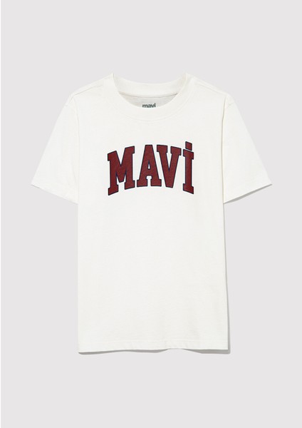 Mavi Logo Baskılı Beyaz Tişört 6610030-81964