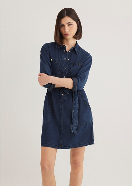 Bridget Gold Klasik Mürekkep Mavi Jean Elbise 1310541-87815