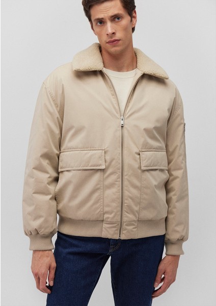 Dik Yaka Bej Bomber Ceket 0110465-86559