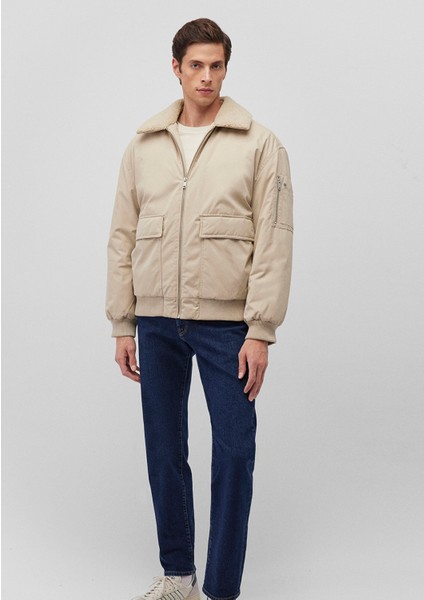 Dik Yaka Bej Bomber Ceket 0110465-86559