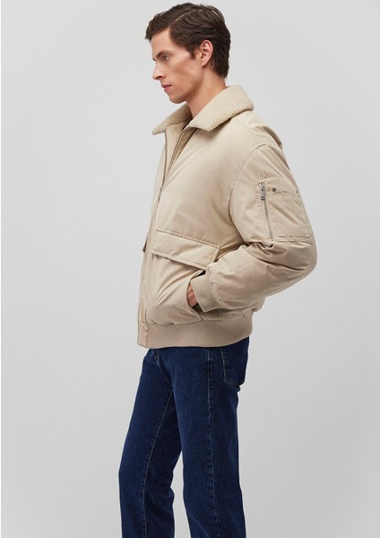 Dik Yaka Bej Bomber Ceket 0110465-86559