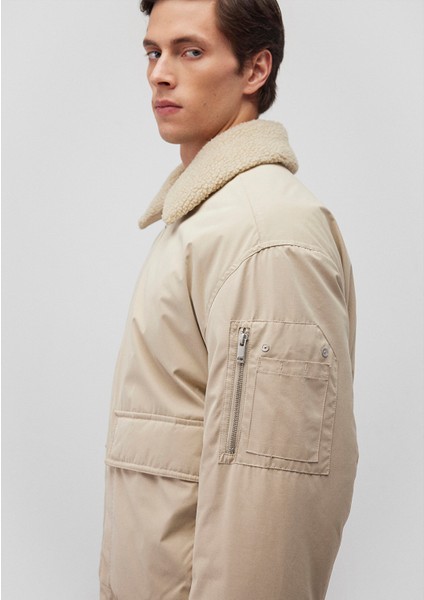 Dik Yaka Bej Bomber Ceket 0110465-86559