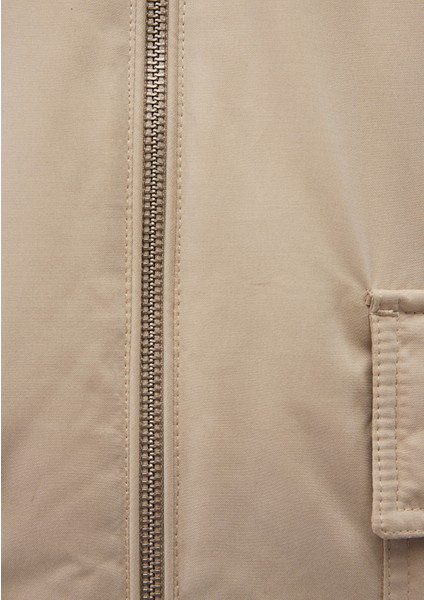 Dik Yaka Bej Bomber Ceket 0110465-86559