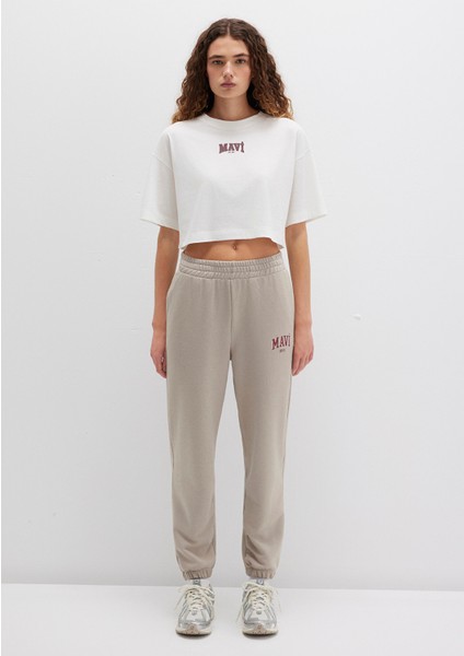 Mavi Logo Baskılı Bej Eşofman Altı 1010757-70112