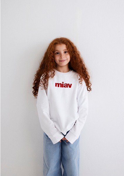 Kırmızı Miav Baskılı Beyaz Çocuk Sweatshirt 6610031-602
