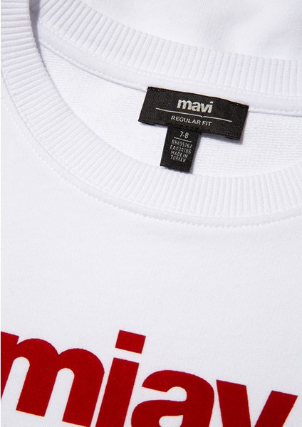 Kırmızı Miav Baskılı Beyaz Çocuk Sweatshirt 6610031-602
