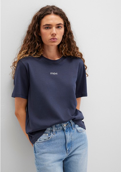 Mavi Logo Baskılı İnterlok Lacivert Tişört 1612829-85315