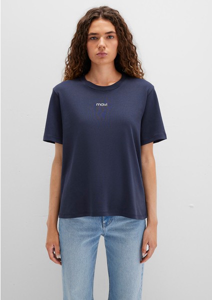 Mavi Logo Baskılı İnterlok Lacivert Tişört 1612829-85315