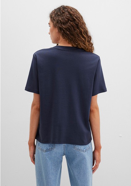 Mavi Logo Baskılı İnterlok Lacivert Tişört 1612829-85315