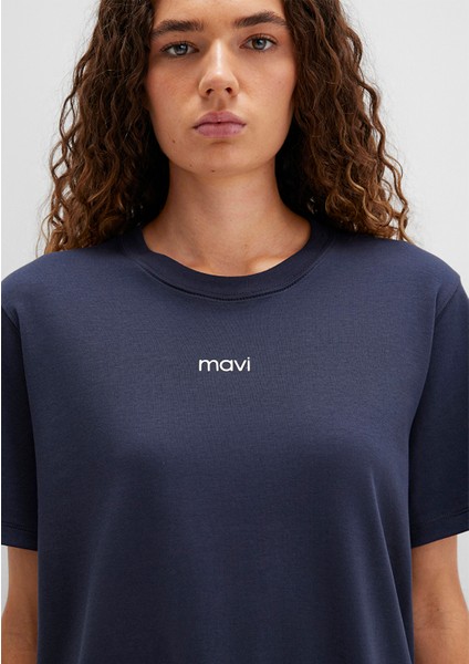 Mavi Logo Baskılı İnterlok Lacivert Tişört 1612829-85315