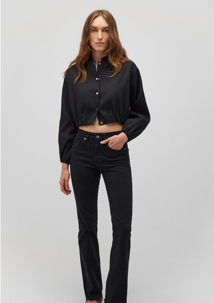 Siyah Tencel TM Lyocell Crop Ceket Gömlek 1210857-900