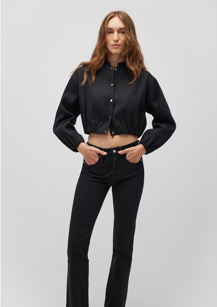 Siyah Tencel TM Lyocell Crop Ceket Gömlek 1210857-900