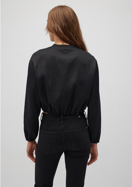 Siyah Tencel TM Lyocell Crop Ceket Gömlek 1210857-900