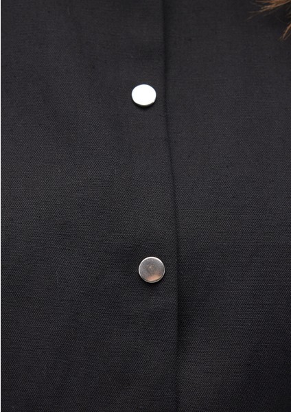 Siyah Tencel TM Lyocell Crop Ceket Gömlek 1210857-900