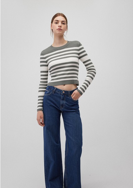 Bisiklet Yaka Çizgili Haki Kazak 1710521-87899