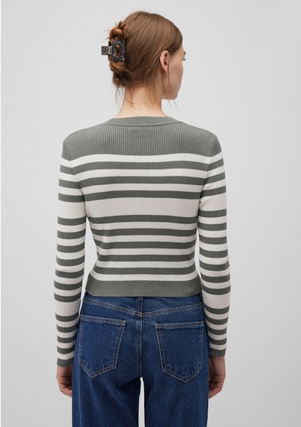 Bisiklet Yaka Çizgili Haki Kazak 1710521-87899