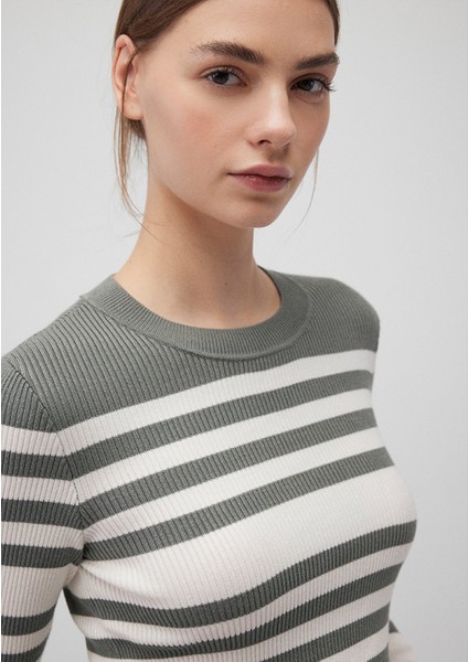 Bisiklet Yaka Çizgili Haki Kazak 1710521-87899